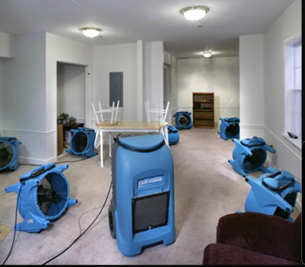 Air movers and dehumidifier setup for Water Damage Restoration in Ogdensburg